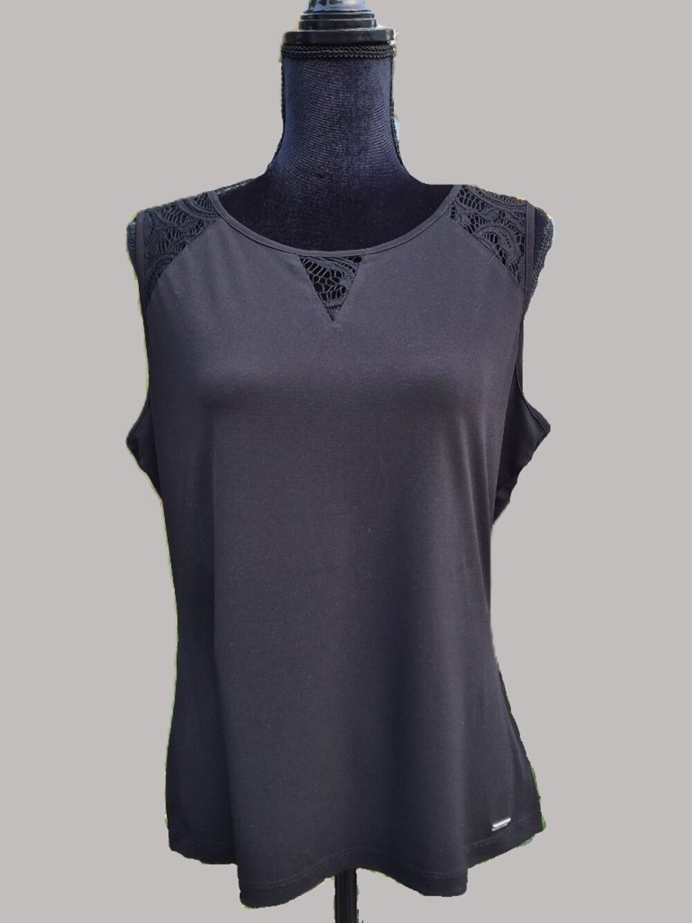 Calvin Klein Black Sleeveless Blouse Top with Lace, Size L